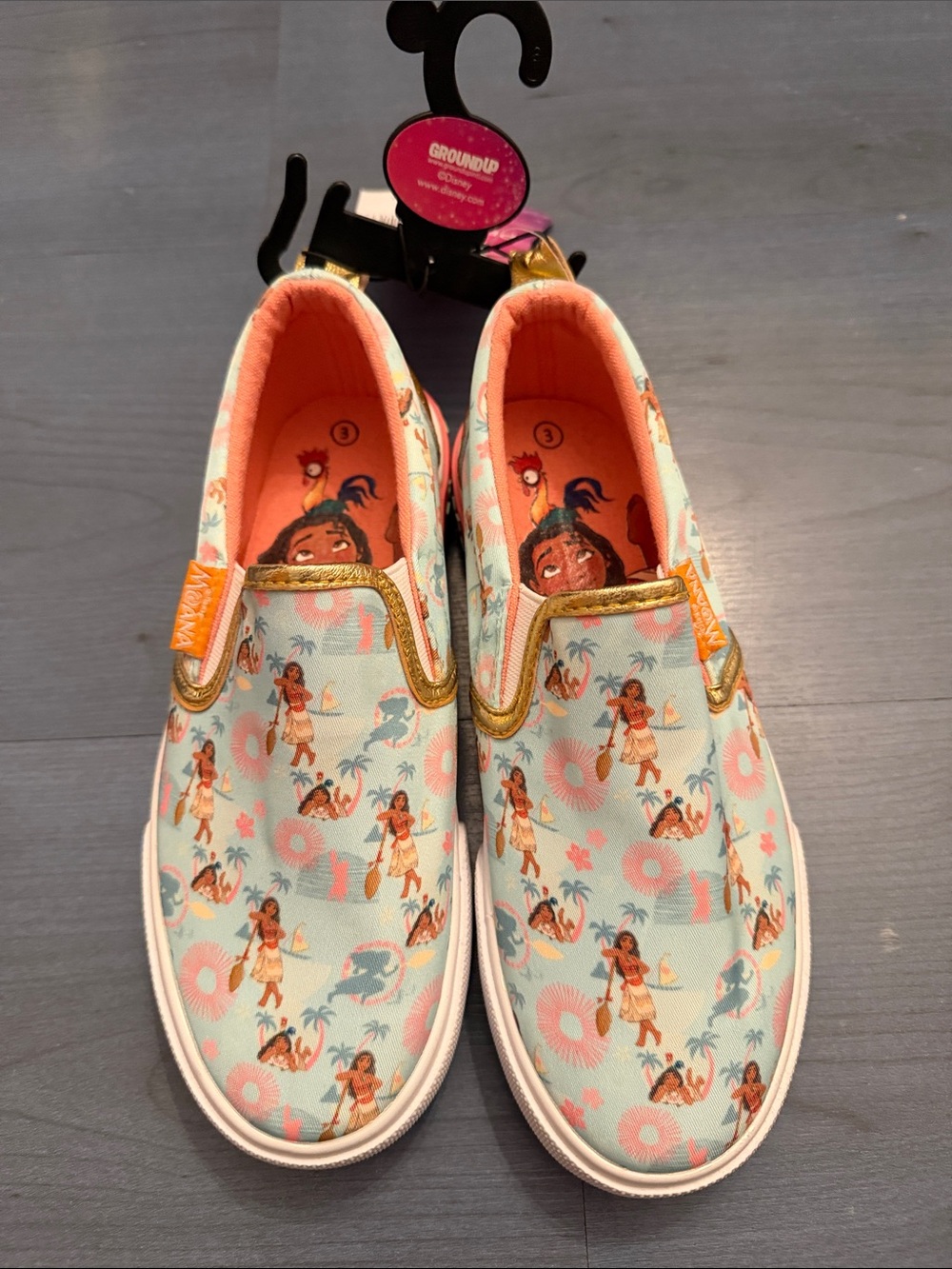 Girls Slip-On Sneakers with Moana Print - Aqua & Pink